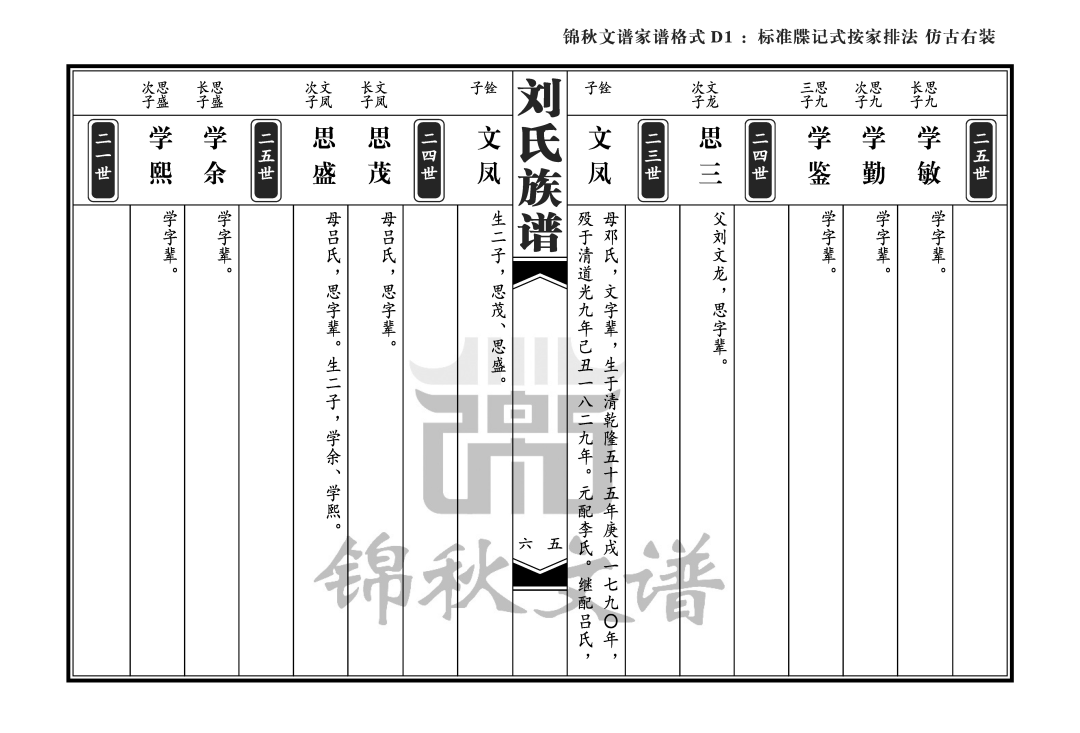 家譜格式-標準牒記式按家排法仿古右裝2