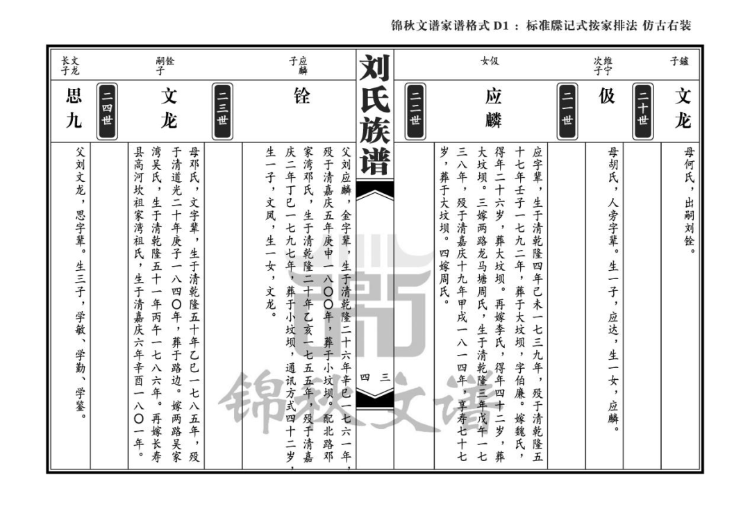 家譜格式-標準牒記式按家排法仿古右裝1